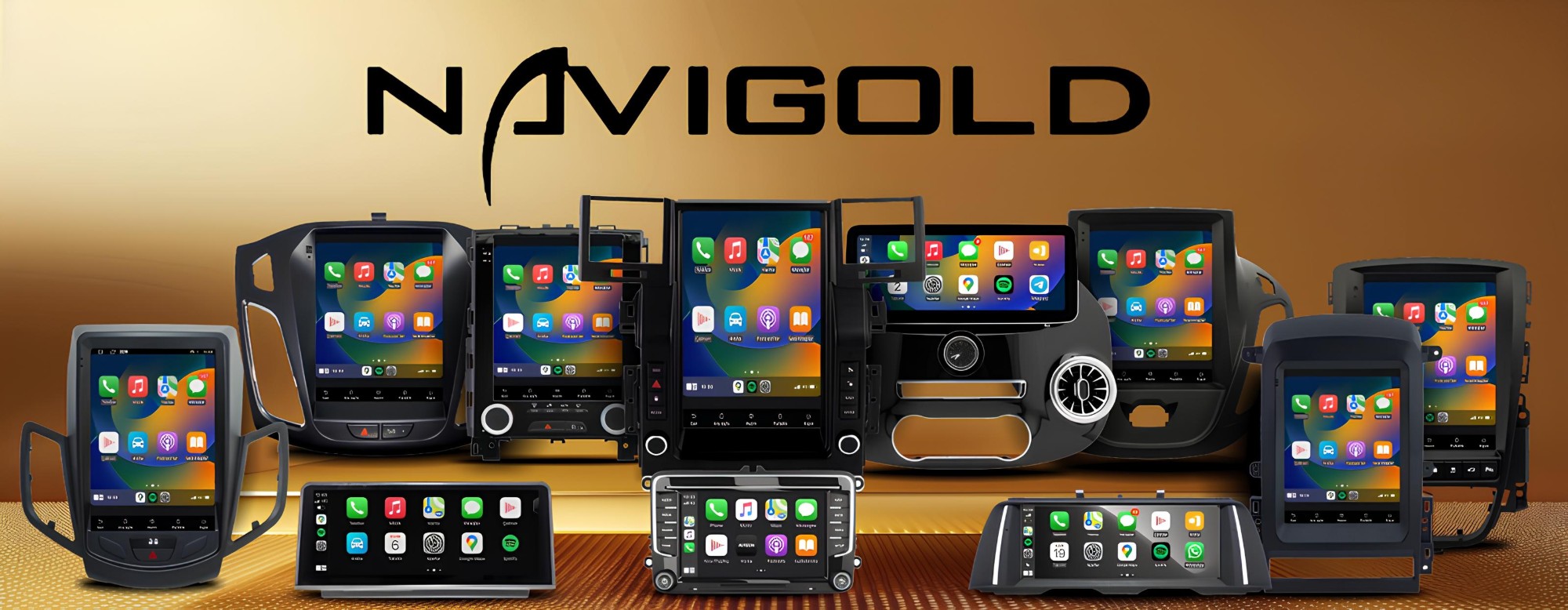 Navigold araca özel Android multimedya ekranları — CarPlay ve Android Auto