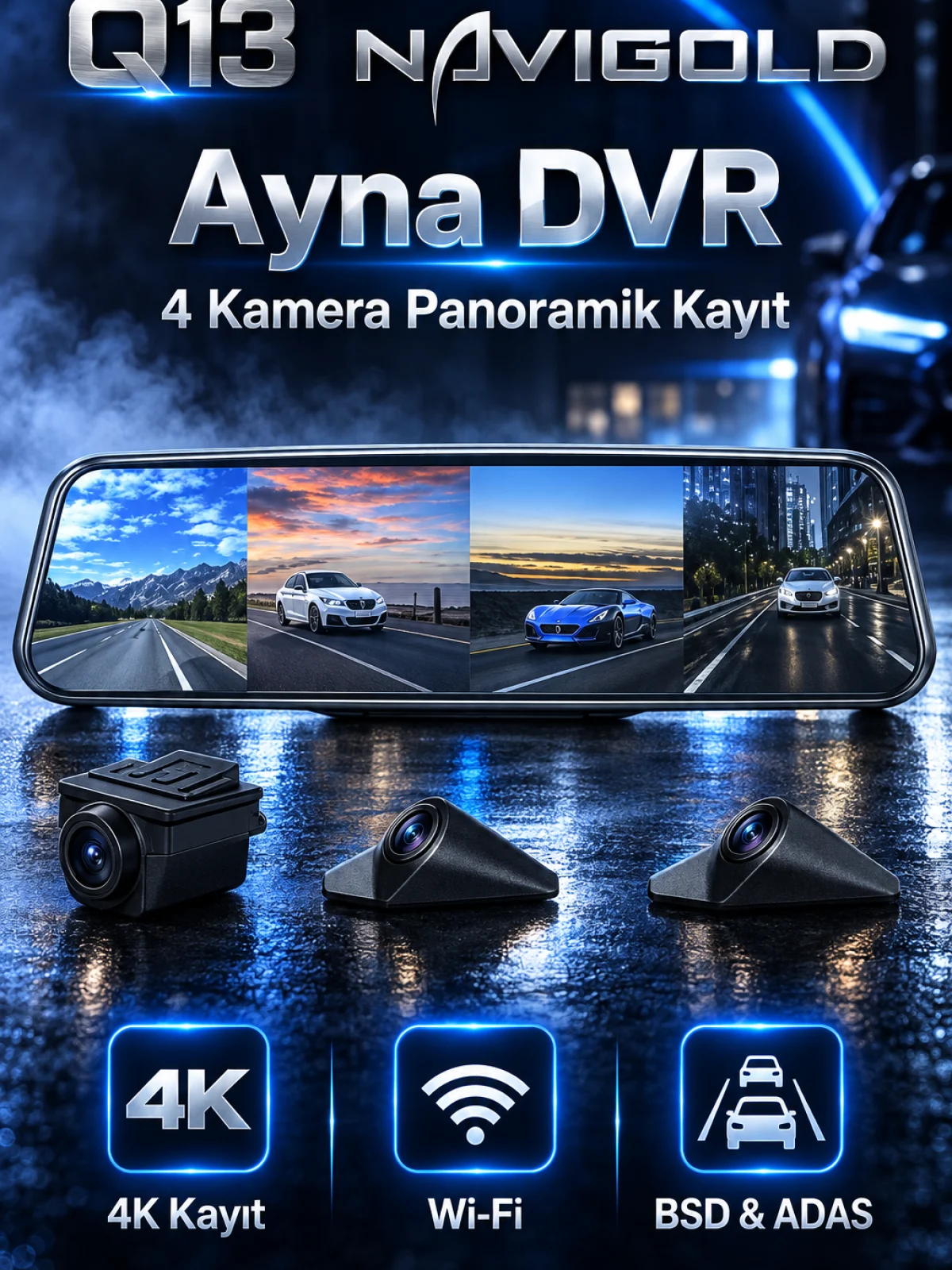 Q13 Q13 4K 4 KAMERALI AYNA DVR