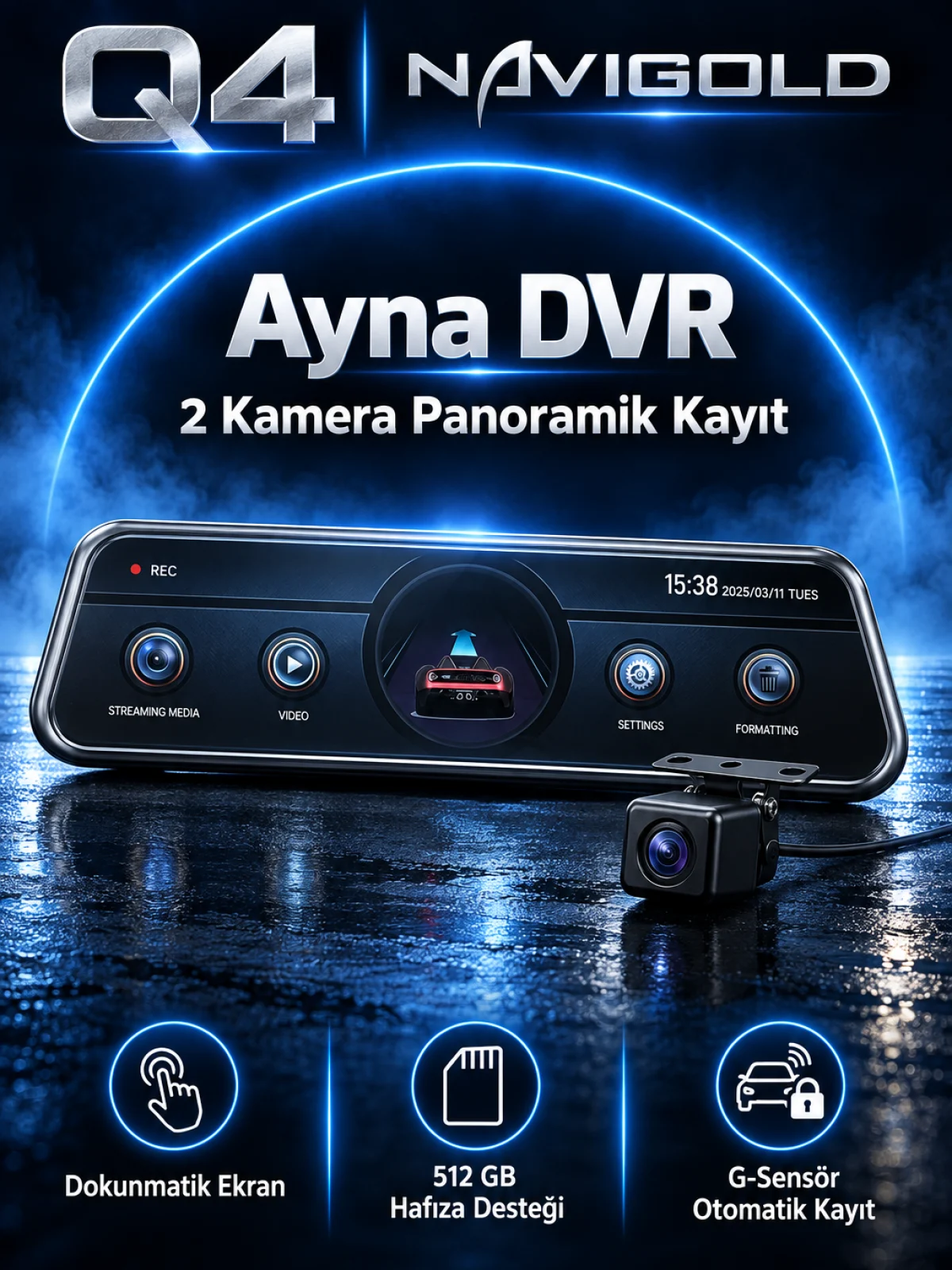 Q4 Q4 2 KAMERALI AYNA DVR